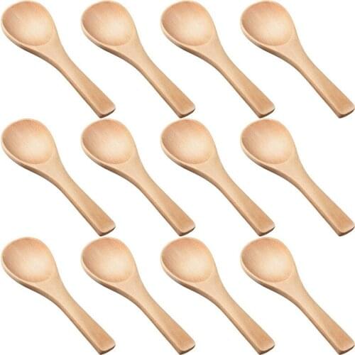 30 Pieces Small Wooden Spoons Mini Nature Wooden Spoons Mini Tasting Spoons Condiments Salt Spoons for Kitchen Cooking Seasoning