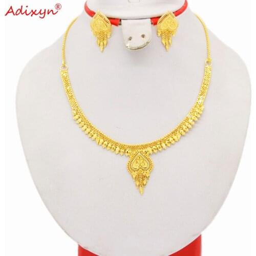 Adixyn 24k Light Weight Gold Color Jewelry Set For Women Girls Heart Neck Chain/ earrings Ethiopian Party Item N07019