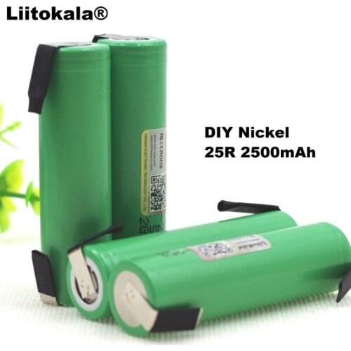 4PCS Liitokala New Original 18650 2500mAh battery INR1865025R 3.6V discharge 20A dedicated Power batteries + DIY Nickel sheet