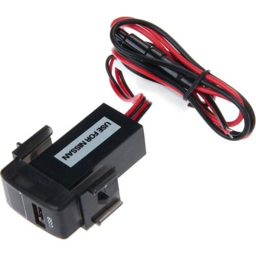 Car 2.1A USB Socket Charger Smartphone PDA + Voltmeter for NISSAN