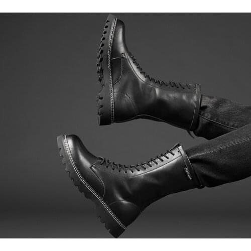 Mens shoes autumn winter casual mens leather boots large size Plush high top High quality split Leather Men Boots