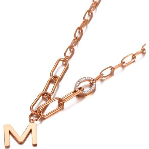 Goth Titanium Stainless Steel Clay Crystal M Letter Pendant Necklace For Women Trendy Chain & Link Necklace N20099