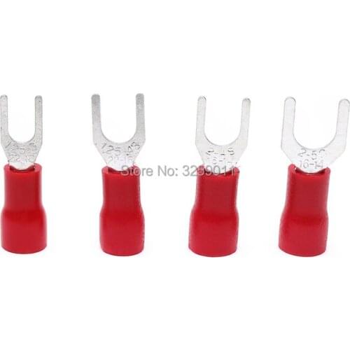 100PCS SV1.25-4s Electrical Crimp Terminal block U-type Cold-pressed Pre Insulated Fork Wire Connector 22-16 AWG red blue yellow