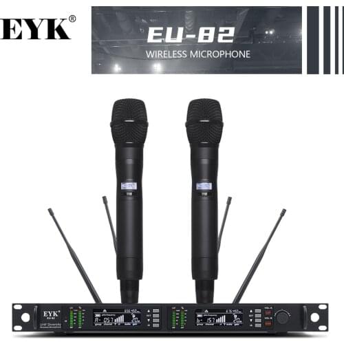 EYK EU-82 Professional Stage Performance Wireless Microphone System UHF True Diversity with two Metal Handheld Mic