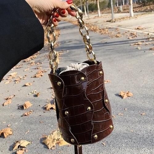 Stone pattern Chain Tote Bucket bag 2021 Fashion New Quality PU Leather Womens Designer Handbag Rivet Shoulder Messenger Bag