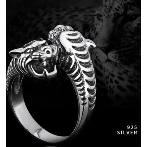 Handcrafted 100% 925 Silver Leopard Ring Vintage Solid Sterling Silver Leopard Ring Man Ring Punk Jewelry