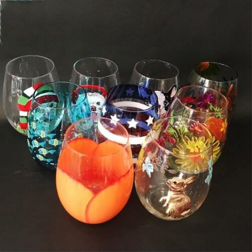 Creative Painted Wine Glass Stemless Tea Fruit Cup Beer Coffee Milk Mug Party Drinkware