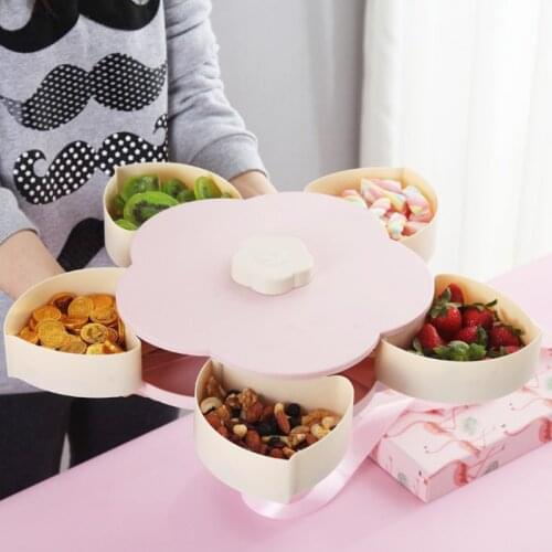 Lazy Snack Bowl Creative Flower Shape Plastic Double Layers Snack Storage Box Bowl Fruit Plate Bowl For Christmas candy dry nut