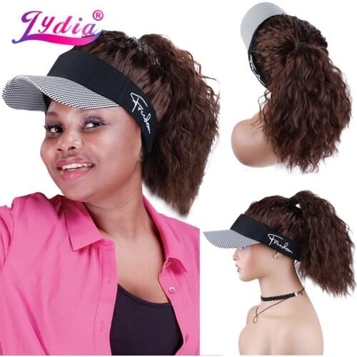 Lydia Adjustable Hat Wig Women Hats Middle Curly Wave Hair Extensions With Houndstooth Pattern Baseball Cap Synthetic Brown