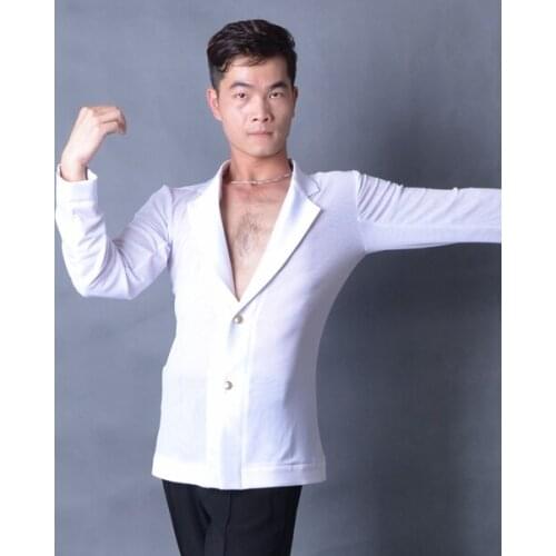 Males Latin Shirt Adult Latin Dance Tops Clothing For Dance Deep V-Neck Man Long Sleeve Dance top Waltz/Tanto/Rumba Dancewear