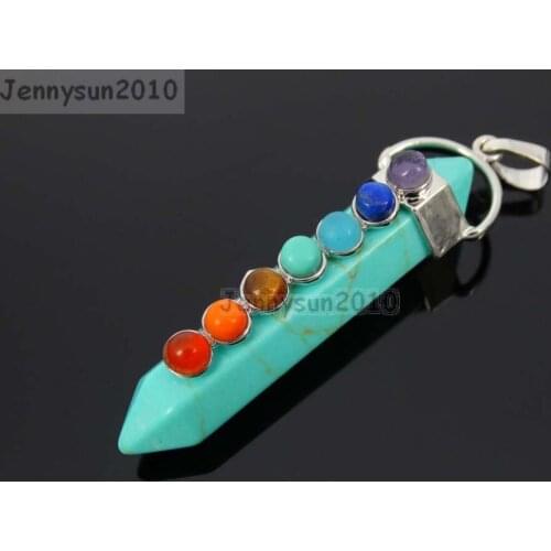 Natural Stabilized Green Tur-quoise Gems stones Hexagonal Pointed Colorful Stones Pendant Charm Beads Healing 5Pcs/Pack