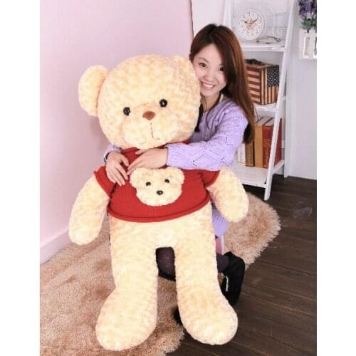 New arrival toy huge 100cm beige teddy bear with red sweater ,bear head " bear plush toy doll hugging pillow gift b0589