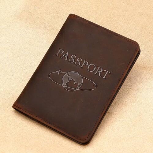 Vintage Crazy Horse Genuine Leather Men Passport Cover Travel Fit for Russia Passport Pouch Pasport Cover