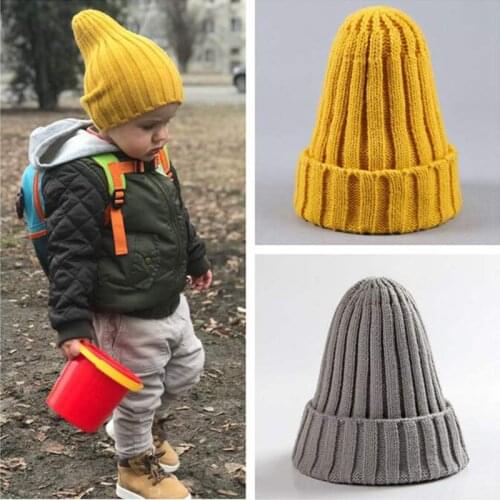 Autumn Winter Kids Hat Cap Candy Color Girls Boys Knitted Pointed Hats Soft Warm Wool Beanie