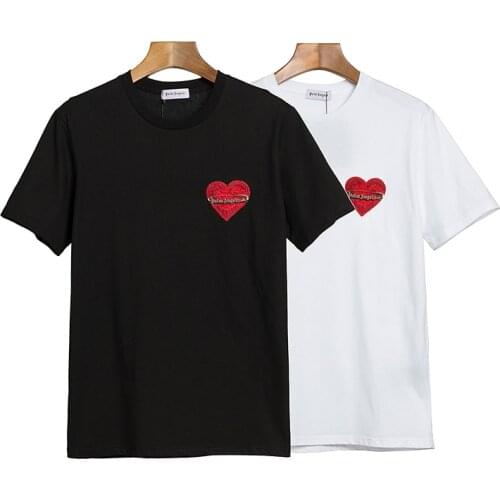 Palm Angels 22SS fashion Short Sleeve T-Shirt Love Embroidered Pin Mens Womens T-shirt European American Tide Brand t-shirt