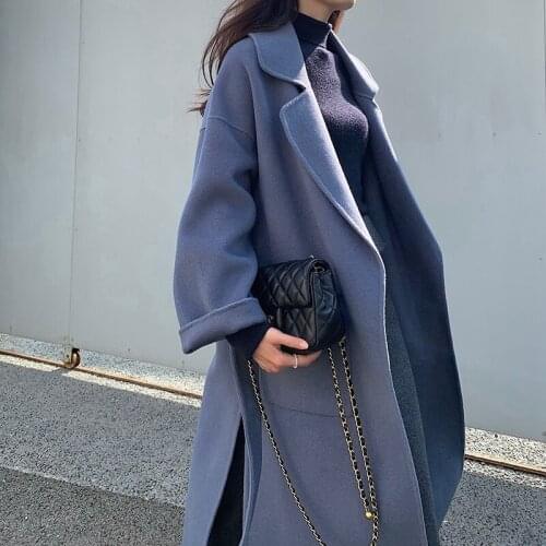 2021 new winter double-sided nylon cashmere coat womens medium and long high-end solid color wool tweed coat