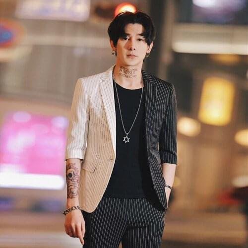 Summer Stripe Blazers Korean Suit jacket For Men Printed Blazer Slim Fit Social Club Mens Smoking Para Hombre Homme