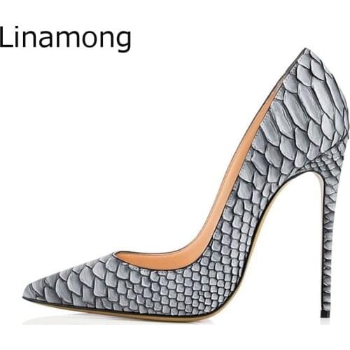 Sexy Women Stereo Python Leather Pointed Toe Pumps Ladies Snakeskin Pattern Celebrity Stilettos Party Dress Thin High Heel Shoes