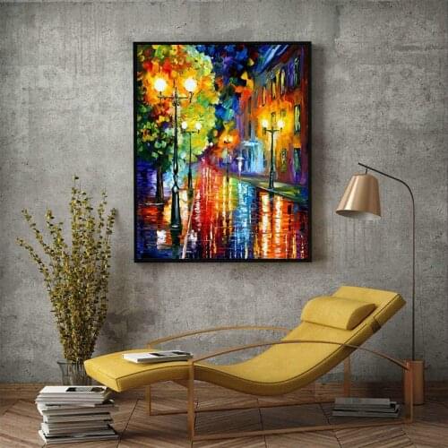 Strolling on rainy night DIY colorful abstract oil painting digital art painting digital family hotel decorative painting