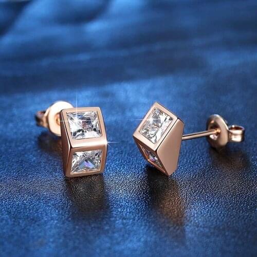 Korean Version Simple Square Crystal Stud Earring Fashion Men Women Inlay Zircon Earring Fashion Men Women Nightclub Jewelry