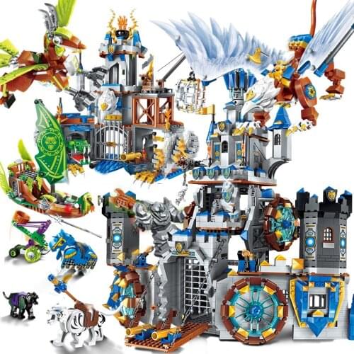 QWZ Medieval Lion Castle Knight Carriage Model World Building Blocks Set Bricks Toys for Children Gifts