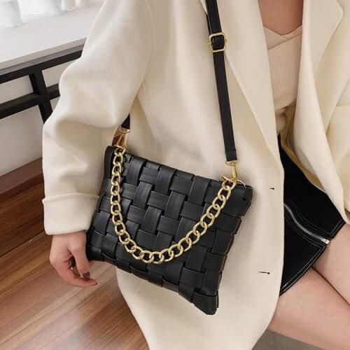 Luxury Brand Design Woven Leather Gold Chain Handbag Women Crossbody Bag 2021 New Ladies Shoulder Messenger bag Female Purses