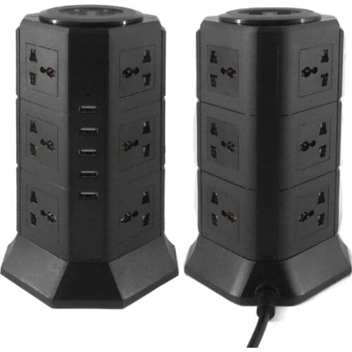 USB Power Strip Vertical 8/12 EU/UK/US/AU Plug Universal Outlet Sockets with Charger Surge Protector 6.6ft/2m Extension Cord