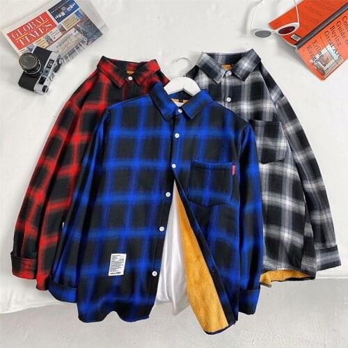Spring Autumn Fashion Men Shirt Japan Streetwear Long sleeve Thicken Plaid Shirts Male Casual Harajuku Trend Men Clothing Shirts