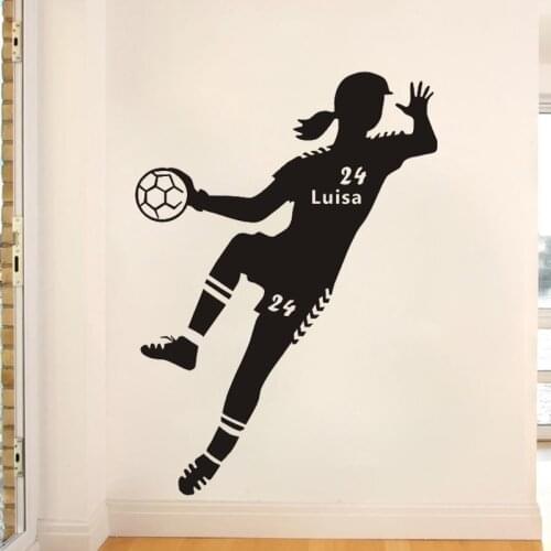 DIY Personalised Handball Sport Handballerin Girl any Name and Number Vinyl Wall Sticker Art Decal Kids Bedroom 824 for Wall PVC