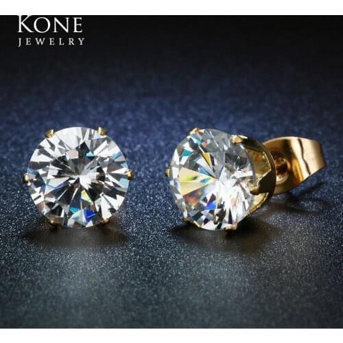 Fashion Wedding Simple Earrings Circular CZ Crystal Stone Stainless Steel Stud Earring For Women Birthday Gift