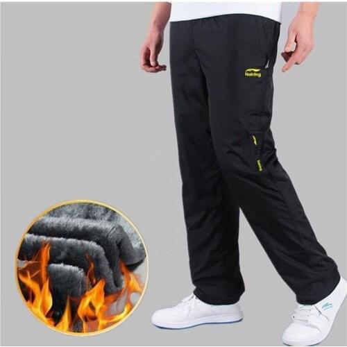 Mens Sweatpant Trousers Autumn Winter Plus Velvet Warm Pants Quick-drying Loose Straight Winter Wear-resistant Waterproof Pant