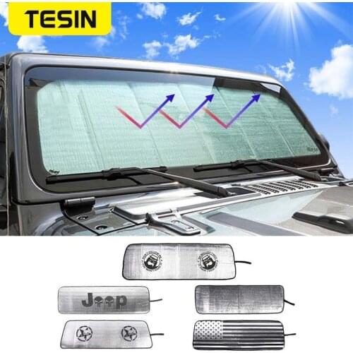 TESIN Sun Visor For Jeep Gladiator JT 2018+ Car Front Anti UV Window Windshield Sunshade Cover For Jeep Wrangler JL 2018