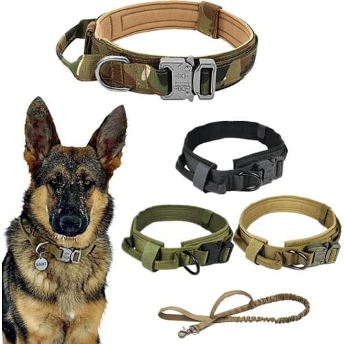 Tactical Nylon Dog Collar and Leash Handle Training Pet Dog Collar Adjustable Pitbull Dog Collar For Small Medium Large Dogs