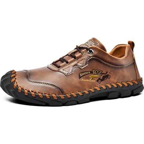 Summer Fashion Designer Shoes Men Genuine Leather Casual High Quality Classic Outdoor Hand Sewing Slip-on Soft Designer Shoes