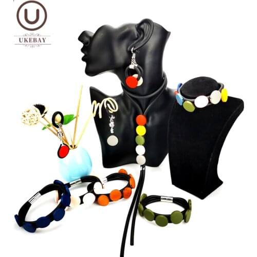 UKEBAY New Multicolor Wood Jewelry Set Women Pendant Necklace Handmade Rubber Necklace Gothic Ring 9 Colors Sets Charm Jewelry