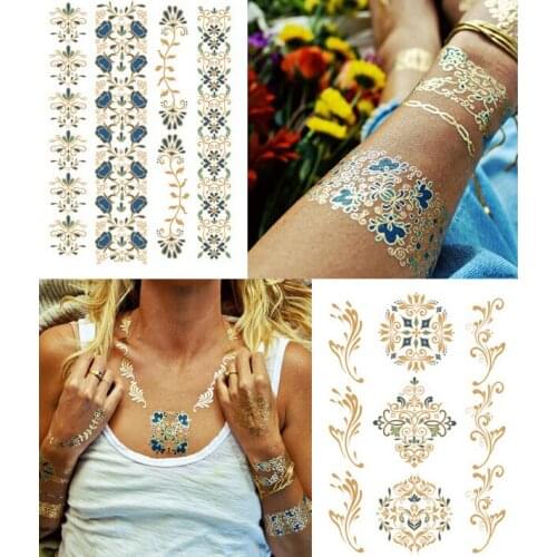 Waterproof Temporary gold tattoo Sticker sliver metallic lace necklace tattos girl tatto stickers flash tatoo fake tattoos