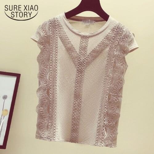 2021 New Lacey women tops Short Sleeve in summer Thin Hook Flower Hollow Sweet Air Little Shirt sexy soft chiffon shirts 4695 50