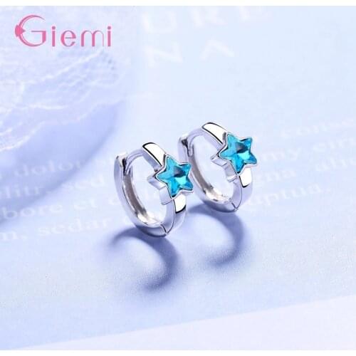 925 Sterling Silver Hoop Earrings For Women Girls Party Engagement Austrian Crystal Decoration Jewelry Cute Star Design