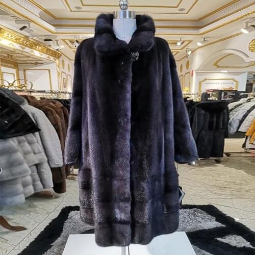 WINTER PALACE 2020 Fashion WINTER Mink Coat Long Imported Velvet Grade Mink Fur Coat Multicolor lapel Keep Warm Real Fur Coat