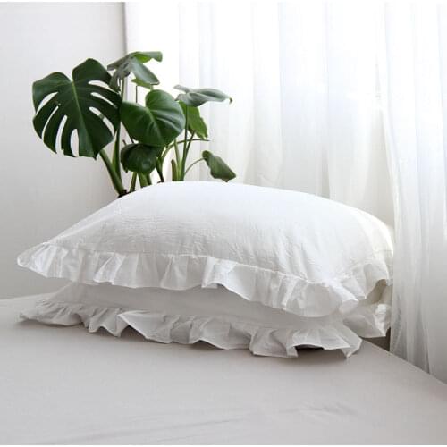 Cilected 100% Cotton Ruffled Pillowcase 2Pcs Solid Color White Princess Style Ruffle Pillow Cover Home Decorative Pillow Cases