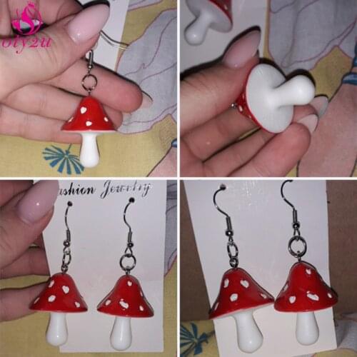 2020 Fashion Women Cartoon High Quality Mushroom Earrings Unusual Simulation Mushroom Long Pendant Earring Hook Funny Jewelry
