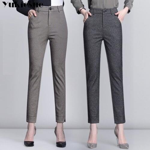 2021 Woman Autumn Winter Pencil Pants Elastic High Waist Plus Size Comfort Soft Slim Office Lady suit Trousers Good Quality