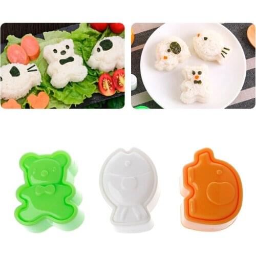 3Pcs/Set Cute Sushi Rice Balls Mold Bear Elephant Fish Shape Sushi Molds Lunch Baking DIY Cooking Kitchen Tools for Kids New C42