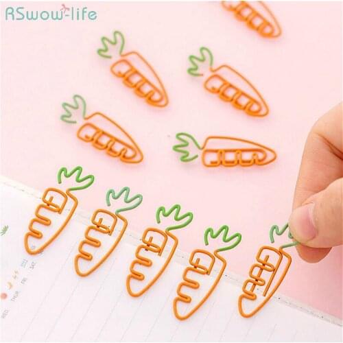 5PCS Cute Carrot Shaping Paper Needle Creative Lovely Cartoon Girl Heart Quick Paper Needle Simple Stationery Bookmark Pin Small