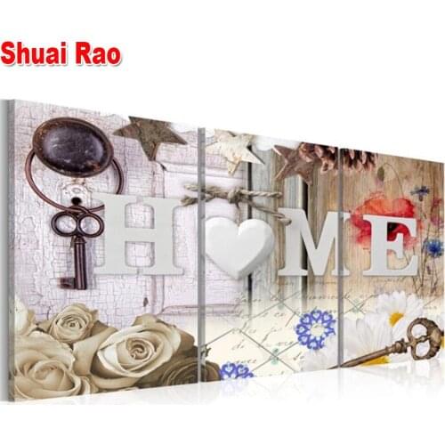 3 Piece"Home Sweet Home"Diamond embroidery Full Round Square Diamond Painting Mosaic Triptych 5d Picture Wall Art Decor Home