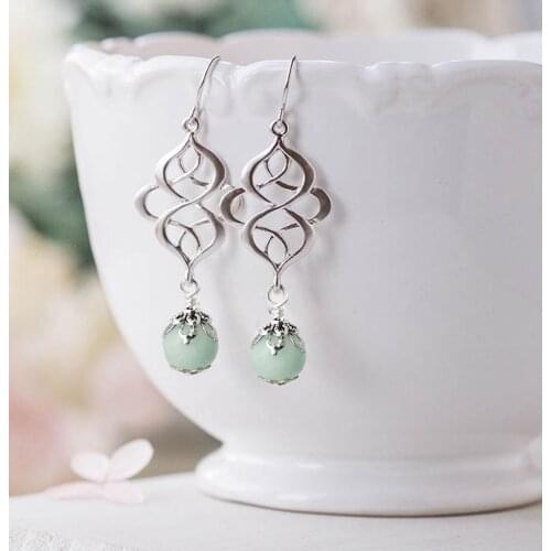 Amazonite Celtic Earrings, Pale Mint & Silver Earrings, Pagan Gemstone Earings, Celtic Knot Earrings