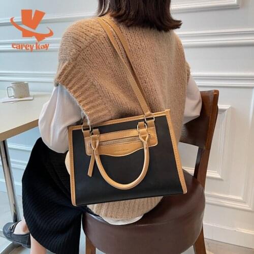 CAREY KAY Women Large-Capacity Retro Tote Bags Contrast Color Handbags Purse High-Quality Shoulder Crossbody Zipper Shopper Bag