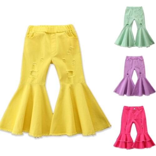 2021 Childrens Clothing Casual Girls Casual Pants Children Baggy Jeans Bell Bottom Pants Kids Denim Trousers Pantalon Bebe