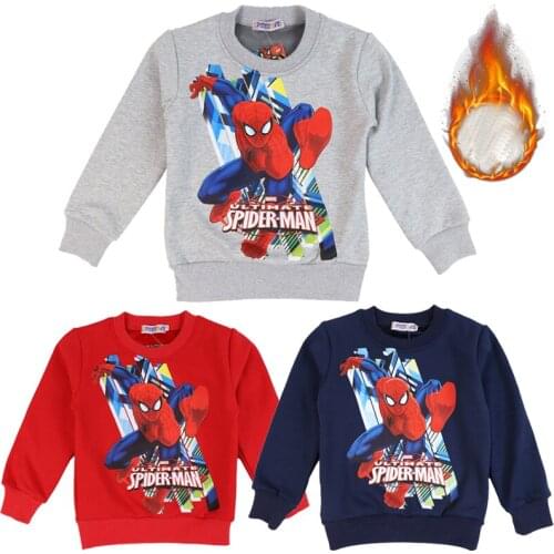 Kids Winter Clothes for Boys Cartoon Spiderman Sweatshirt Plus Velvet Thicken Sweater Toddler Sweatshirt Teen Hoodies Wholesale