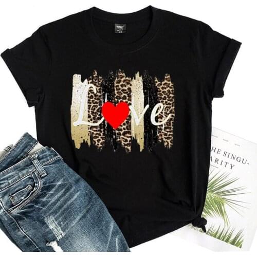 Leopard Love Graphic Print T Shirt Women Clothes Summer Fashion Black Tshirt Female Harajuku Shirt Streetwear T-Shirt
